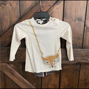 Jessica Simpson Girls Long Sleeve Fox Purse Graphic Top Size 5